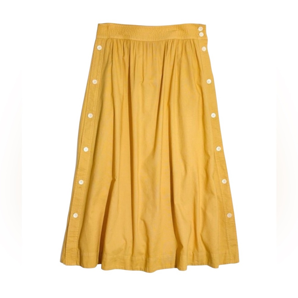 Madewell Side Button Midi Skirt in Cumin Yellow 100% Cotton A-Line Retro Size 6